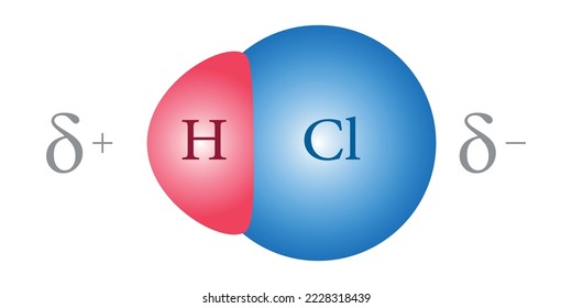 Bond polarity  in Hydrochloric acid (HCl) molecule. Scientific vector illustration isolated on white background.