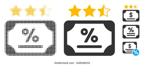 Bond rating halftone vector icon and solid version. Illustration style is dotted iconic Bond rating icon symbol on a white background. Halftone matrix is circle points. Some bonus icons.
