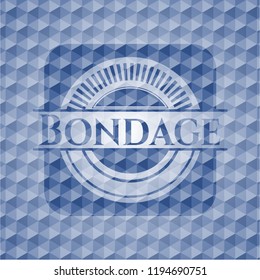 Bondage blue emblem with geometric pattern background.