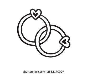 Anillos de boda pegados doodle dibujado a mano icono. Propuesta de matrimonio. Anillo de diamantes en forma de corazón. Concepto de boda, San Valentín, amor. . Ilustración vectorial