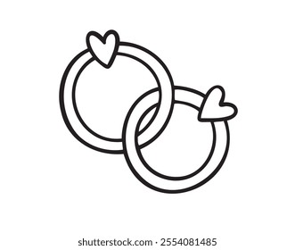 Bonded wedding rings doodle hand drawn icon. Marriage proposal. Diamond ring in heart shape. Concept of wedding, valentine, love. . Vector illustration