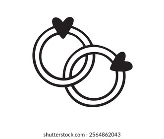 Bonded wedding rings doodle hand drawn icon. Marriage proposal. Diamond ring in heart shape. Concept of wedding, valentine, love. . Vector illustration