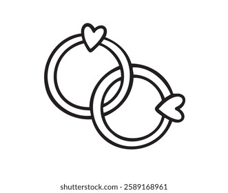 Bonded wedding rings doodle hand drawn icon. Marriage proposal. Diamond ring in heart shape. Concept of wedding, valentine, love. . Vector illustration