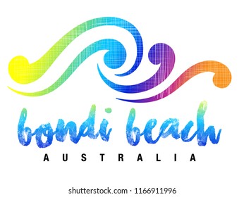Bondi beach name lettering logo, calligraphy style