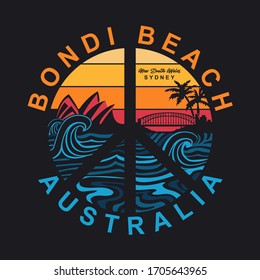 Bondi Beach surf typography, tee shirt graphics, vectors