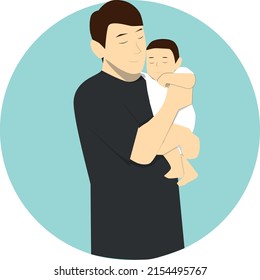 Bonding with Daddy: Vector Illustration of Father and Baby Hug for father's day