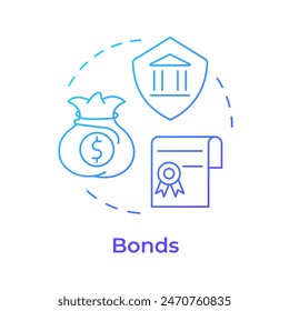 Bonds blue gradient concept icon. Investment management, asset allocation. Financial planning. Round shape line illustration. Abstract idea. Graphic design. Easy to use in infographic, presentation