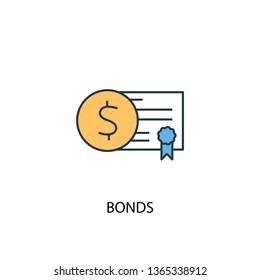 Bonds concept 2 colored line icon. Simple yellow and blue element illustration. Bonds concept outline symbol design