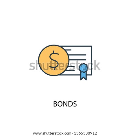 Bonds concept 2 colored line icon. Simple yellow and blue element illustration. Bonds concept outline symbol design