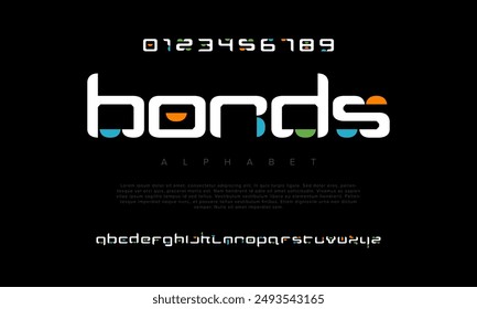 Bonds creative modern urban alphabet font. Digital abstract futuristic, game, techno, robot, music, logo, sport, minimal technology typography. Simple numeric vector illustration