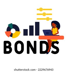 Bonds. Government bonds vector concept. Businesswoman and bonds. can be used for web, mobile, ui.