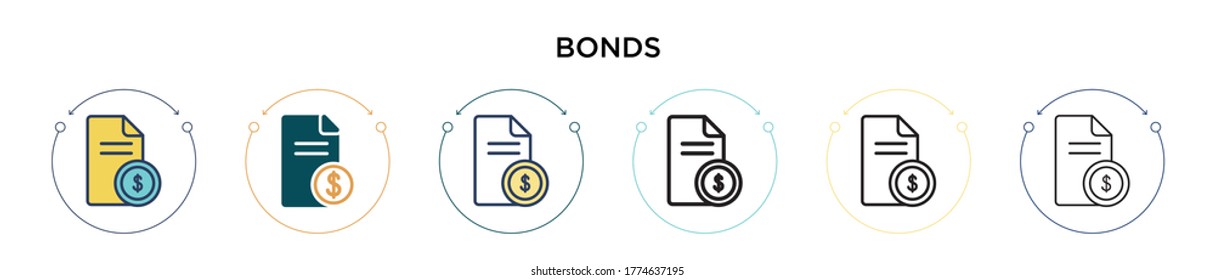 Bonds icon in filled, thin line, outline and stroke style. Vector illustration of two colored and black bonds vector icons designs can be used for mobile, ui, web