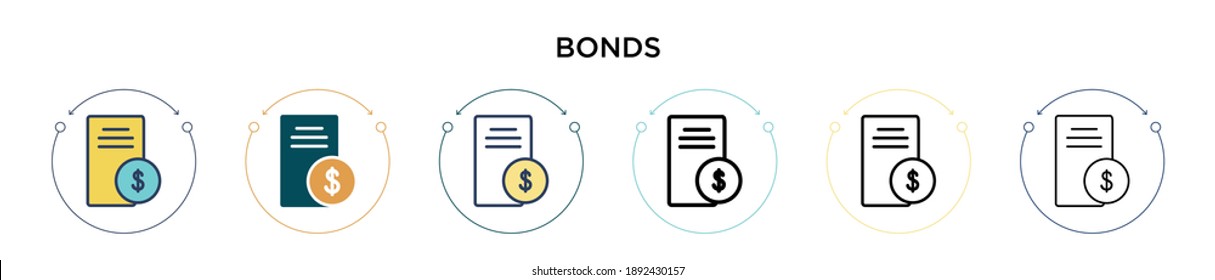 Bonds icon in filled, thin line, outline and stroke style. Vector illustration of two colored and black bonds vector icons designs can be used for mobile, ui, web