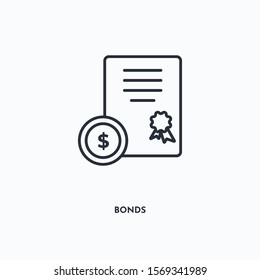 Bonds outline icon. Simple linear element illustration. Isolated line Bonds icon on white background. Thin stroke sign can be used for web, mobile and UI.