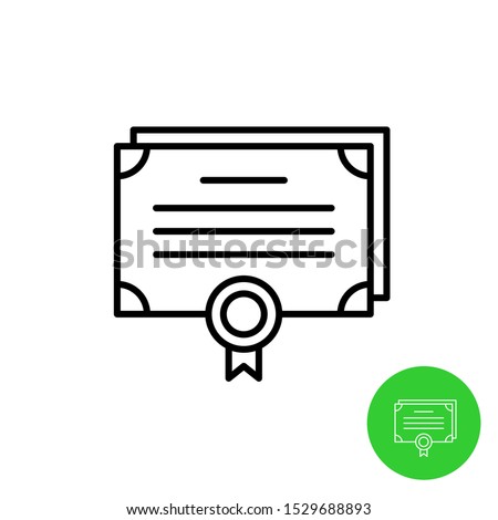 Bonds outline icon. Stock share certificate market symbols. Document sheets with seal. Adjustable stroke width.