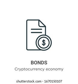 Bonds outline vector icon. Thin line black bonds icon, flat vector simple element illustration from editable cryptocurrency economy and finance concept isolated stroke on white background