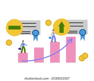 Bonds. You buy now and get money in the future. Flat vector illustration.