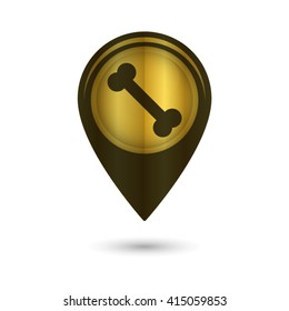 Bone - black vector icon; golden  map pointer