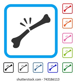 Bone Break icon. Flat gray pictogram symbol inside a light blue rounded squared frame. Black, gray, green, blue, red, orange color versions of Bone Break vector.