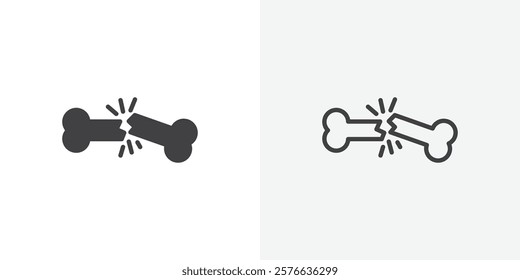 Bone break icon set in black flat solid and outlined style.