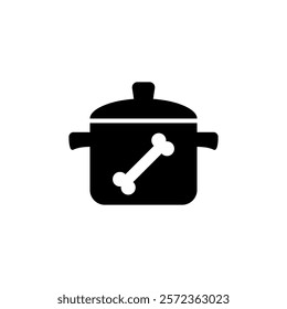 Bone broth icon. Pan with bone inside. Cooking soup in a pot. Vector silhouette and illustration on white background.