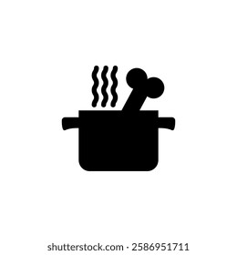 Bone broth icon. Saucepan with bone inside. Cooking soup in a pot. Vector illustration on white background.