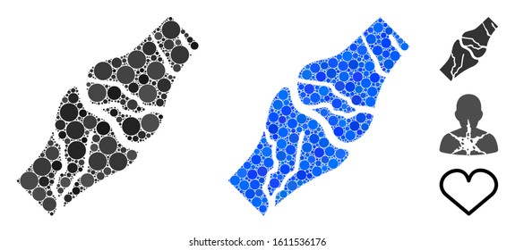 Bone cancer composition of filled circles in different sizes and shades, based on bone cancer icon. Vector filled circles are united into blue composition.