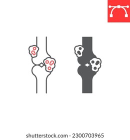 Bone cancer line and glyph icon, oncology and medicine, osteogenic sarcoma vector icon, vector graphics, editable stroke outline and solid sign, eps 10.