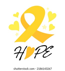 Bone cancer and troops support symbol. Yellow awareness ribbon.