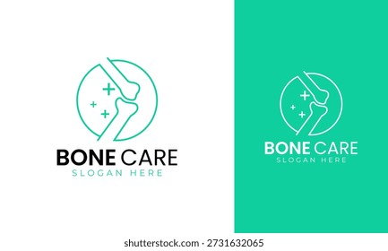 Diseño de logotipo de cuidado óseo. Símbolo con concepto de círculo para ortopédico. Ilustración vectorial de lesión de rodilla