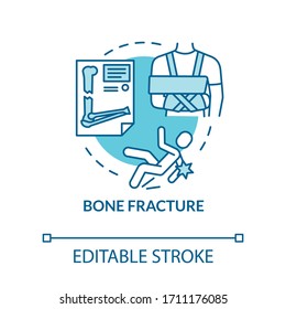 Bone   cartilage fracture  trauma concept icon  Orthopedics  traumatism  limb X  ray diagnostics idea thin line illustration  Vector isolated outline RGB color drawing  Editable stroke