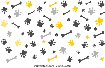 Bone And Cat Or Dog Paw Pattern Background. Wallpaper. Vector Illustration