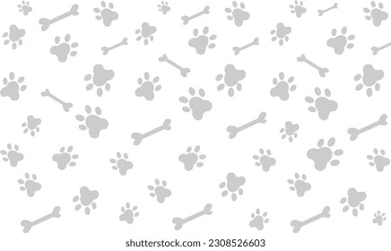 Bone And Cat Or Dog Paw Pattern Background. Wallpaper. Vector Illustration