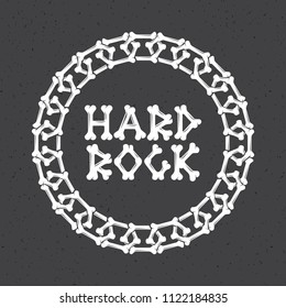 bone chain frame, hard rock text from bones