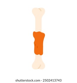 Bone from chicken leg with piece of meat left over after meal, dinner leftovers vector illustration