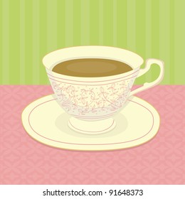 bone china cup of tea on pink and green background