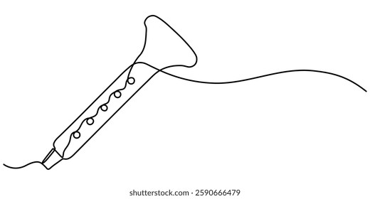  bone continuous line drawing Recorders instrument vector illustration minimalist design single line art, flute drawing continuous one line drawing, Black and white vector illustration of children's.