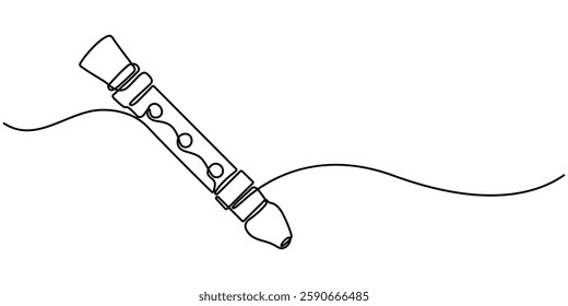  bone continuous line drawing Recorders instrument vector illustration minimalist design single line art, flute drawing continuous one line drawing, Black and white vector illustration of children's.