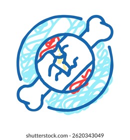 fratura de fratura de osso ícone doodle esboço vetor. fratura de osso quebrar fratura sinal de lesão. símbolo isolado ilustração