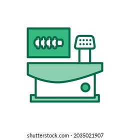 Icono de línea de color de la densitometría ósea. Dispositivo médico.