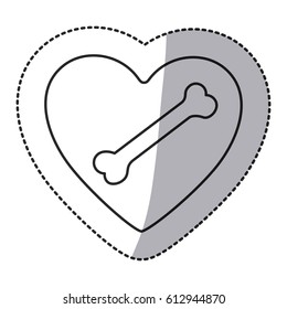 bone dog domestic inside line heart, vector illustration