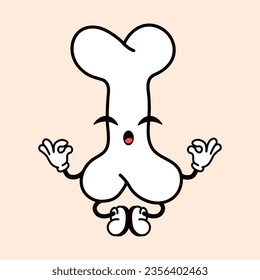 Bone doing yoga character. Vector hand drawn traditional cartoon vintage, retro, kawaii character illustration icon. Isolated on brown background. Bone relax character