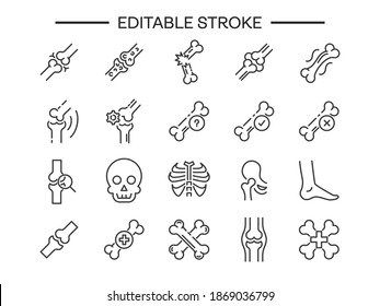 Bone editable thin line isolated vector icon set broken bone joint vector Knee bones icon. Joint outline symbol of human body for web design or mobile app signs for design logo 