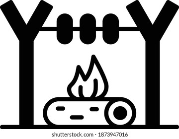 Bone Fire Concept, Wood and Flame Vector Glyph Icon Design, Winter Fall activities Symbol on white background, Cold Weather Sign, Wild Season Elements,