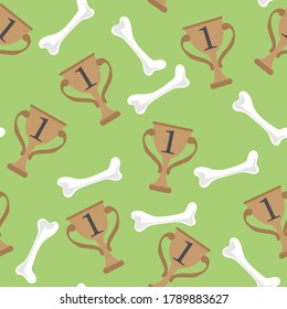 
Bone and First Place Cup Seamless Pattern. Print for children's textiles, clothes