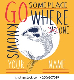 Bone fish design with text an background for fashion