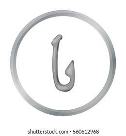 Bone fish hook icon in cartoon style isolated on white background. Stone age symbol stock vector illustration.