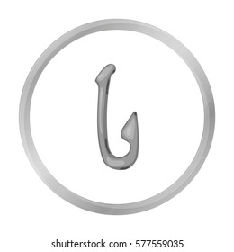 Bone fish hook icon in monochrome style isolated on white background. Stone age symbol stock vector illustration.