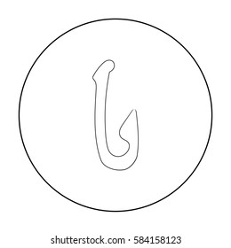 Bone fish hook icon in outline style isolated on white background. Stone age symbol stock vector illustration.