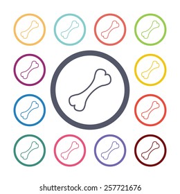 bone flat icons set. Open colorful buttons 